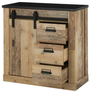 furn.design Kommode Used Wood Sideboard 93 x 91 cm mit Soft-Close - Naturbelassen, Dunkelgrau