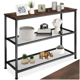 tectake® Industrial Konsolentisch schmal, Bartisch Konsole, Kommode mit 2 Ablagen, Beistelltisch für Wohnzimmer Flur, Sideboard, Regal oder Blumenbank - Industrial Dunkelbraun