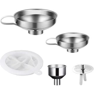 5 Stück Edelstahl Trichter Set, Trichter Küche mit Filter Sieb für Umfüllen von Marmeladen, Ölen, Flüssigkeiten, Pulvern