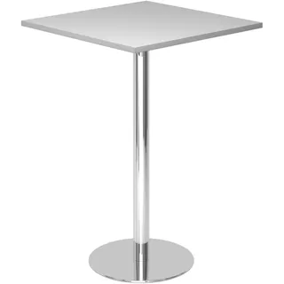 bümö Stehtisch Büro, Bistrotisch eckig 80 x 80 cm in grau, Gestell: Verchromt - Bartisch, Stehtisch Holz-Platte, Säule aus Metall, Buffettisch,