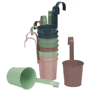 UNUS GARDEN Blumentopf Metall Blumentopf draußen Hängetöpfe mit Henkel (10 teilig in bunten Pastelfarben), Kräutertopf, Hängetopf für Balkon, Garten und Terrasse bunt