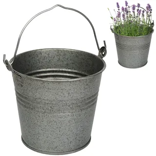 alles-meine.de GmbH 2 Stück kleine - Metall Eimer/Blumentöpfe - metallic grau/anthrazit - 15 cm hoch - 2 Liter - rostfrei - Blech Eimer/Metalleimer - rund - mit 3-D Effek..