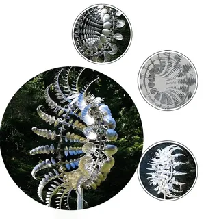 Einzigartige und magische Metall-Windmühle, 3D-Windkraft, kinetische Skulptur, Metall-Windspiel Solar, Windspiele für Hof und Garten, Windfänger Metall Outdoor Terrasse Dekoration (2 Stück - Silber)