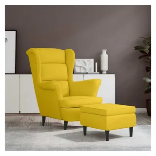 vidaXL Ohrensessel mit Hocker Samt 64 x 96 x 90 cm Senfgelb