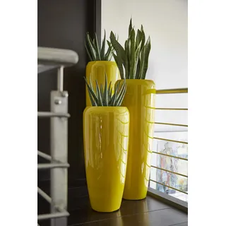Moderne & Hochwertige Pflanzvase/Pflanzkübel – Fiberglas - Mit Einsatz – Indoor & Outdoor – Wetterbeständig & Frostsicher – Blumenkübel/Pflanzgefäß/Vase/Kübel (Höhe: 100cm, Glänzend Curry)