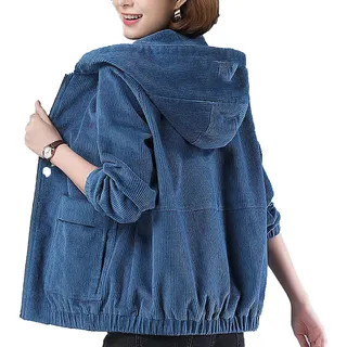 KeYIlowys Plus Samt Cordjacke Damen Mittleren Alters Herbst Und Winter Plus Size Lose Freizeitjacke Verdickte Kurze Kapuzenjacke - 4XL