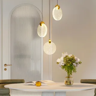 zhxinashu Deckenleuchte Modern, Kronleuchter Kristall, Pendelleuchte Gold Led, Kristall Deckenleuchte für Wohnzimmer Schlafzimmer Küche Insel Treppe Flur (3 Lichter, Warmes Licht)