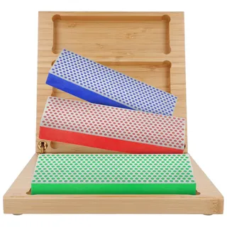 DMT Schleifstein Diamond WhetstoneTM Diamant Wetzsteine in Holzbox 6" 3er Set, W6EFC, Banksteine in Profiqualität, Made in USA blau|grün|rot
