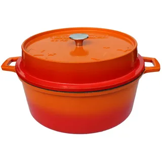 Grillfürst farbig emaillierter Dutch Oven ca. 7,5 Liter Fassungsvermögen - stabil stehender Gusseisentopf ohne Füße, orangefarbene kratzfeste Emaillierung, multifunktional, ca. 18,5 x 38,8 cm, DO7,5