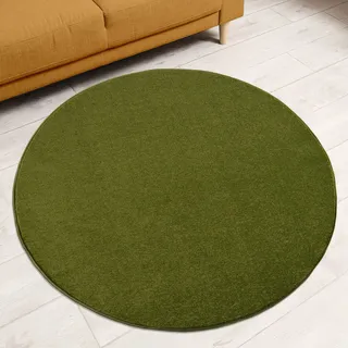 Impression Kurzflor-Wohnzimmerteppich - Schlichte Moderne Teppiche für Schlafzimmer, Büro, Flur, Küche, Kinderzimmer - Grün, 150 cm Rund