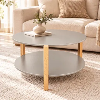 POSNORD Couchtisch Rund Ø 75 cm | Sofatisch mit 3 Massivholzbeinen | Moderner Skandinavischer Wohnzimmertisch | Beistelltisch Holz für Sofa & Couch | Couchtisch Beige