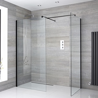 Walk-in Eckdusche, Größe von Glasscheibe und Ablauf wählbar - Nox, von Hudson Reed