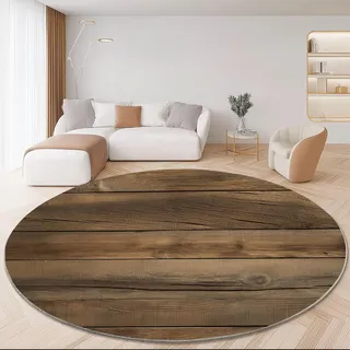 Generisch Runder Teppich 90 cm, Verfallene Holzwand, Waschbar & rutschfest Weicher Kurzflor Teppich in Braunes, für Wohnzimmer Schlafzimmer Arbeitszimmer & Home Office