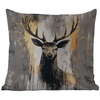 MuchoWow Dekokissen Abstrakt - Hirsch - Geweih - Gold, Kissenbezüge, Kissenhülle, Kissen, Outdoor, 40x40 cm Quadratisch | 40 cm x 15 cm x 40 cm