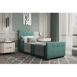 Boxspringbett Gästebett MARKOS 100x220cm Bettkasten Seite Links Stoff Türkis - Grün
