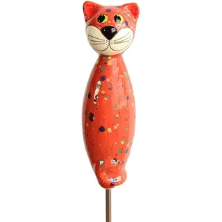 Gartenfigur Katze aus Keramik 30 cm Dekofigur getöpferte Gartendeko rot