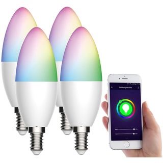 4er-Set WLAN-LED-Kerze, E14, RGB-CCT, 5,5 W (ersetzt 40 W), 470lm, App