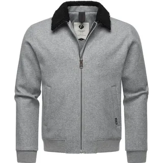 Ragwear Outdoorjacke Sivval Felt lässige Herren Jacke in Woll-Optik mit Teddyplüsch-Kragen grau S (46)