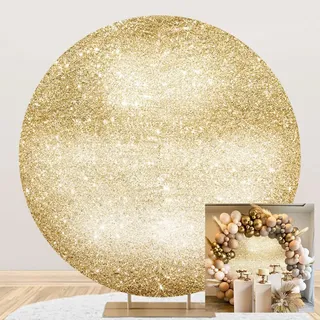 OERJU Gold Round Backdrop Cover Golden White Glitter Sequins Circle Photography Background Round Backdrop Stand Cover Baby Shower Bridal Shower Birthday Party Decoration Not Real Glitter 3x3ft