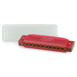 Classic Cantabile FBH-10 RD FunKids Mundharmonika C-Dur - Diatonische 10 Loch-Mundharmonika aus Kunststoff - Stimmzungen aus Phosphorbronze - ideal für Kinder - Inklusive Kunststoff-Etui - Rot