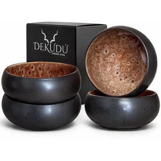 DEKUDÙ Müslischalen Suppenschalen Salatschüssel Steingut Teller set - Handgefertigt - Hochwertiges Steinzeug- 4 Stück - Ø 15,5 cm - bowl schüssel - Spülmaschinen Mikrowellen Kratzfest - Farbe Schwarz