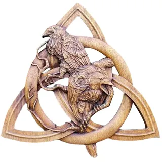 Labstandard Runenstatue Wanddekor Krähe Holzornament auf dem Magischen Knoten Nordische Heidnische Götter Innen Außen Wand-Skulptur für Garten Zaun Terrasse Hofkunst