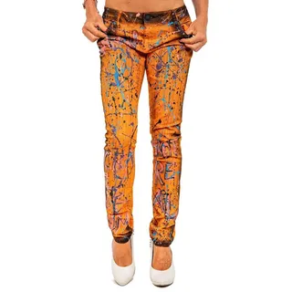 Cipo & Baxx Slim-fit-Jeans Damen Slim Fit Hose Mid Waist BA-WD445 in Orange mit Modischen Farbklecksen orange 27