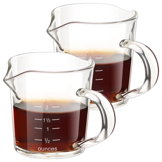 2 Stück 85 ml hitzebeständiges Glas Espresso-Messglas Espresso-Schnapsglas Dreifachkrug Barista Doppel-Ausgießer mit Ausgießgriff Barista-Messbecher Doppelschnapsglas (Glasgriff)