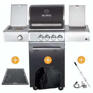 ALL'GRILL Gasgrill CHEF Paket S2 Backburner Seitenkocher Steakzone GRATIS Zubehör schwarz