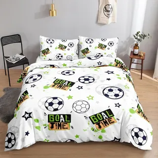 HOSIMA Fußball-Bettwäsche-Set für Jungen und Mädchen, Trendiger, Cooler Graffiti-Cartoon-Fußball-Druck, Bettbezug mit 2 Kissenbezügen (Graffiti-Fußball5 S)