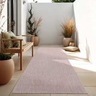 Paco Home Outdoor Teppich, Wetterfest Pflegeleicht Küchenteppich Ideal für Terrasse Balkon Garten, Flachgewebe Sisaloptik Modern Einfarbig meliert, 80x150 cm Läufer, Pink