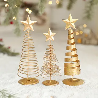 Spiral Weihnachtsbaum Metall, 20CM Mini Weihnachtsbaum Tisch (3 PCS) | Goldener Weihnachtsbaum Mit Stern in Edlem Design, Tannenbaum Metall Weihnachtsdeko Innen Für Tisch, Regal & Fensterbank
