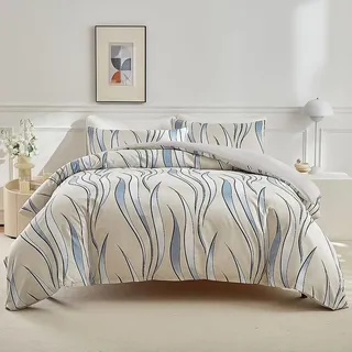 RongRongIN Bettwäsche Set 240 x 220 cm Geometirsch Muster Abstrakt Strich Kurve, Bettbezug 240x220cm und 2 Kissenbezüge 80x80cm, Weich Bequem Wendebettwäsche Bettwaren
