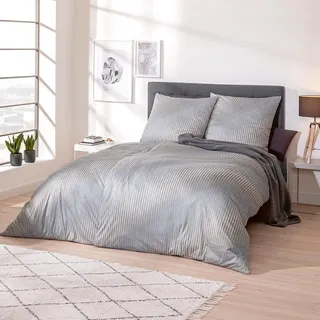 Estella Mako Interlock Jersey Bettwäsche Tarius silber 160x210 cm + 65x100 cm - grau;beige
