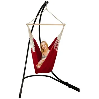 AMANKA Hängestuhl Hängestuhlgestell HSG-153 mit Hängestuhl HMG-40, 185 x 130 cm Hängesitz für Kinder und Erwachsene - 360° Relaxsessel rot