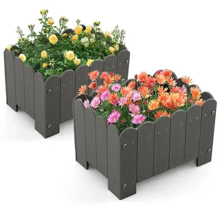 KOMFOTTEU Blumenkasten (2er Set), Pflanzkübel aus HDPE wetterfest für Gemüse, Blumen, Kräuter grau