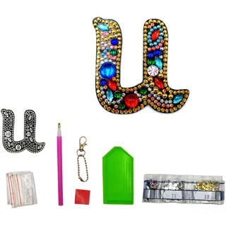 MEDOYOH Buchstaben U DIY Diamant Malerei Schlüsselanhänger, Retro Diamond Painting Buchstabe Schlüsselanhänger Acryl DIY Kunst Strass Diamant für Anhänger Tasche Dekor Brosche