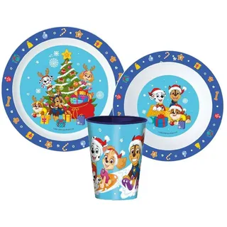 PAW PATROL Kindergeschirr-Set Paw Patrol Weihnachten Kinder Geschirr-Set 3 teilig (3-tlg), 1 Personen, Kuststoff, Becher Teller Schüssel bunt