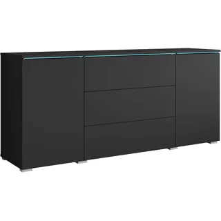 Sideboard HOME AFFAIRE "VERA, grifflos", schwarz (graphit schwarz matt), B:150cm H:67,9cm T:39,5cm, Sideboards, Sideboard, verstellbare Einlegeböden, Wahlweise mit oder ohne Beleuchtung