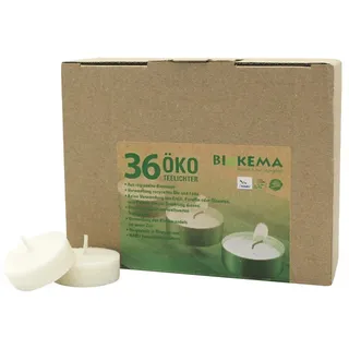 Öko-Teelichter Ø38 mm, BIOKEMA, ohne Alu-Hülle, Brenndauer ca. 4h, 36 St.
