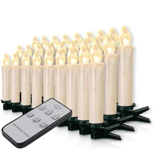 Forever Speed 20-60er Weinachten LED Kerzen Weihnachtsbeleuchtung Lichterkette Kerzen kabellos Weihnachtskerzen Weihnachtsbaum Kerzen mit Fernbedienung kabellos Baumkerzen(milchweisse Hülle, 40er)