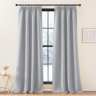 KGORGE Vorhang Blickdicht Kräuselband Extra Lange Gardinen 2er Set 260 x 140 cm(HxB) Thermovorhang Hitzeschutz Verdunklungsvorhänge Grau Übergardinen Wohnzimmer Modern, Hellgrau
