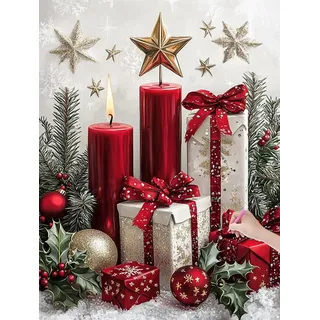 Diamond Painting Weihnachten, DIY Diamant Painting Bilder Geschenk für Erwachsene Anfänger, Vollbohrer Diamant Malerei Eckige Steine als Geschenke Weihnachten, Bastelset für Wanddeko, 30x40 cm, R-58