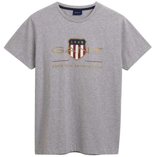 GANT Herren T-Shirt - D2. ARCHIVE SHIELD, Rundhals, kurzarm, Baumwolle, Print Grau S