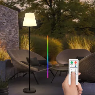 Solar Stehlampe Outdoor Stehlampe LED mit Lichtsensor USB Aufladbar Akku Kabellose Stehlampe Dimmbar Helligkeit RGB Outdoor Lampe Höhenverstellbar Wasserdicht für Innen Außen Terrassen Garten