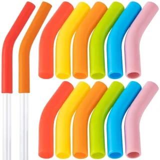 HINZIC 12 Stück wiederverwendbare Silikon-Strohhalmspitzen, 1/3 breit (8 mm), mehrfarbig, Gummi, lebensmittelecht, flexible Spitzen, Ersatzspitze für Edelstahl-Metall-Trinkhalme, 6 Farben