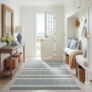 SAFAVIEH Zeitgenössische Teppich für Wohnzimmer, Esszimmer, Schlafzimmer - Courtyard Collection, Kurzer Flor, Grau und Blau, 160 X 231 cm