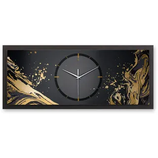 Kreative Feder 3D Designer-Wanduhr Golden Liquid in modernem Metallic-Look 70x30cm rechteckig quer analog lautlos ohne Ticken (Golden Liquid, leises Quarzuhrwerk)