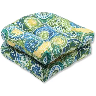Pillow Perfect Getuftete Sitzkissen für drinnen und draußen, runde Rückenlehne, 48,3 x 48,3 cm, Blue Omnia Lagune, 2 Stück