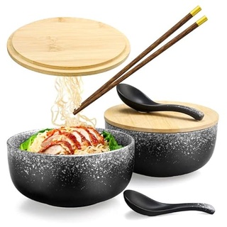 FHzytg 2 Stück Bowl Schüssel Japanische Ramen Schüssel Keramik Schüssel mit Deckel, Ramen Schüssel Ramen Bowl Schüssel Keramik Pho Schüssel Suppen Schüssel Salat Bowl Müsli Schüssel mit Deckel